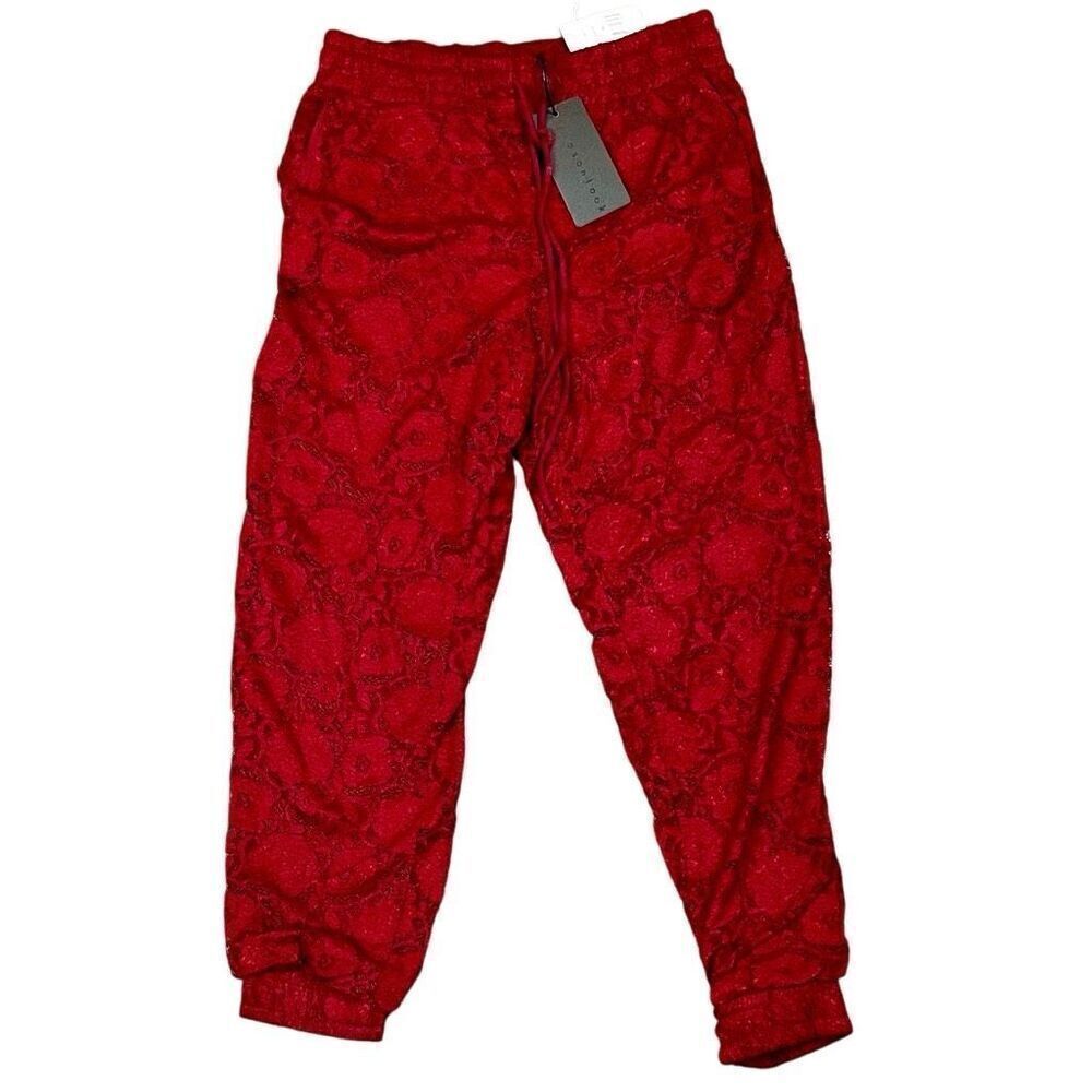 New Gibson Look Women’s Red Floral Pull-on Jogger Pants Small